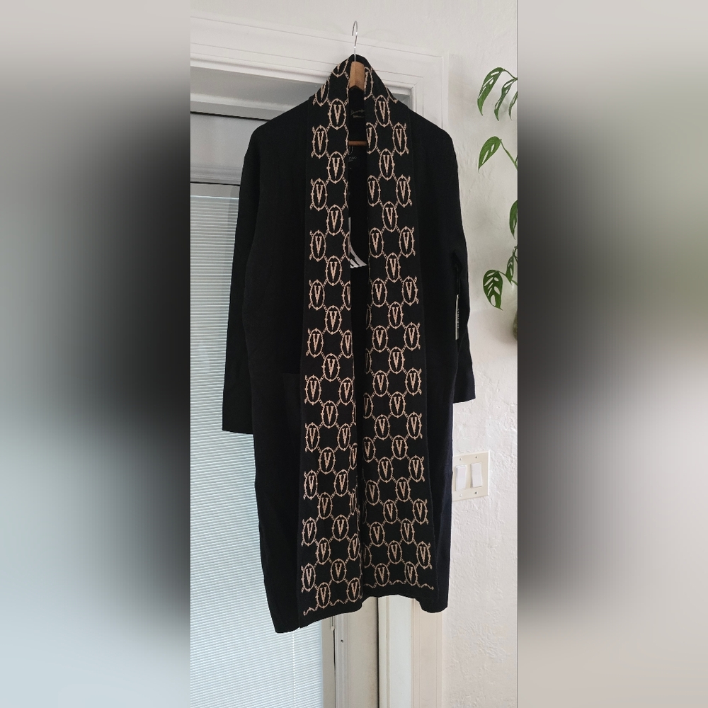 NWT Vertiho Paris Black Patterned Women's Long Duster Cardigan Sweater